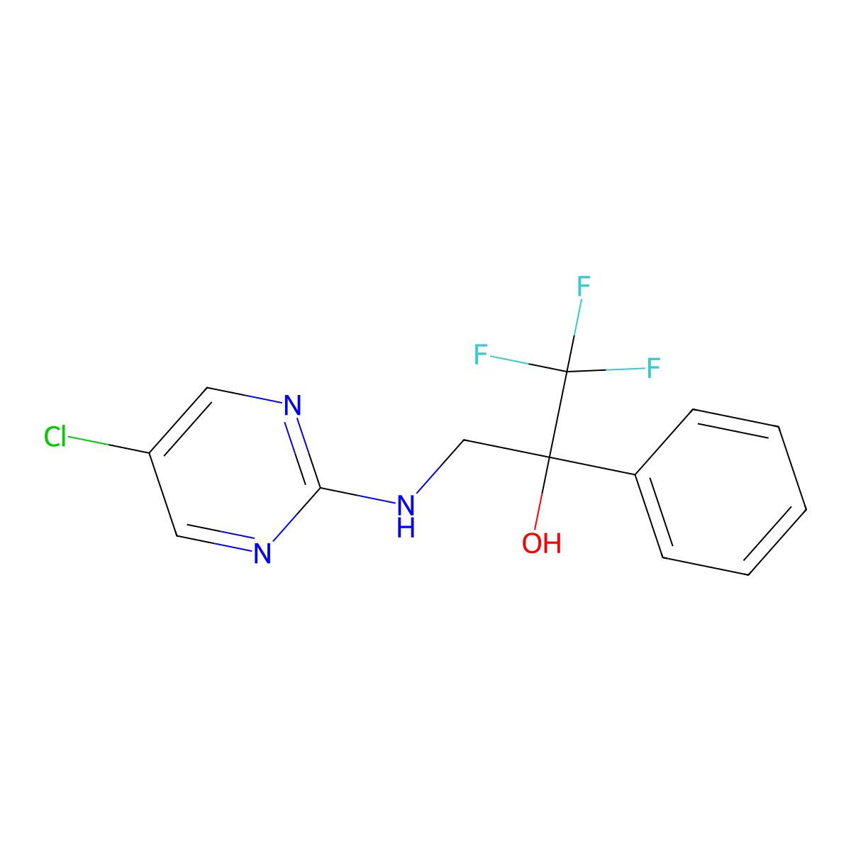 3-[(5-Chloropyrimidin-2-yl)amino]-1,1,1-trifluoro-2-phenylpropan-2-ol molecular structure, CAS 2379984-26-4