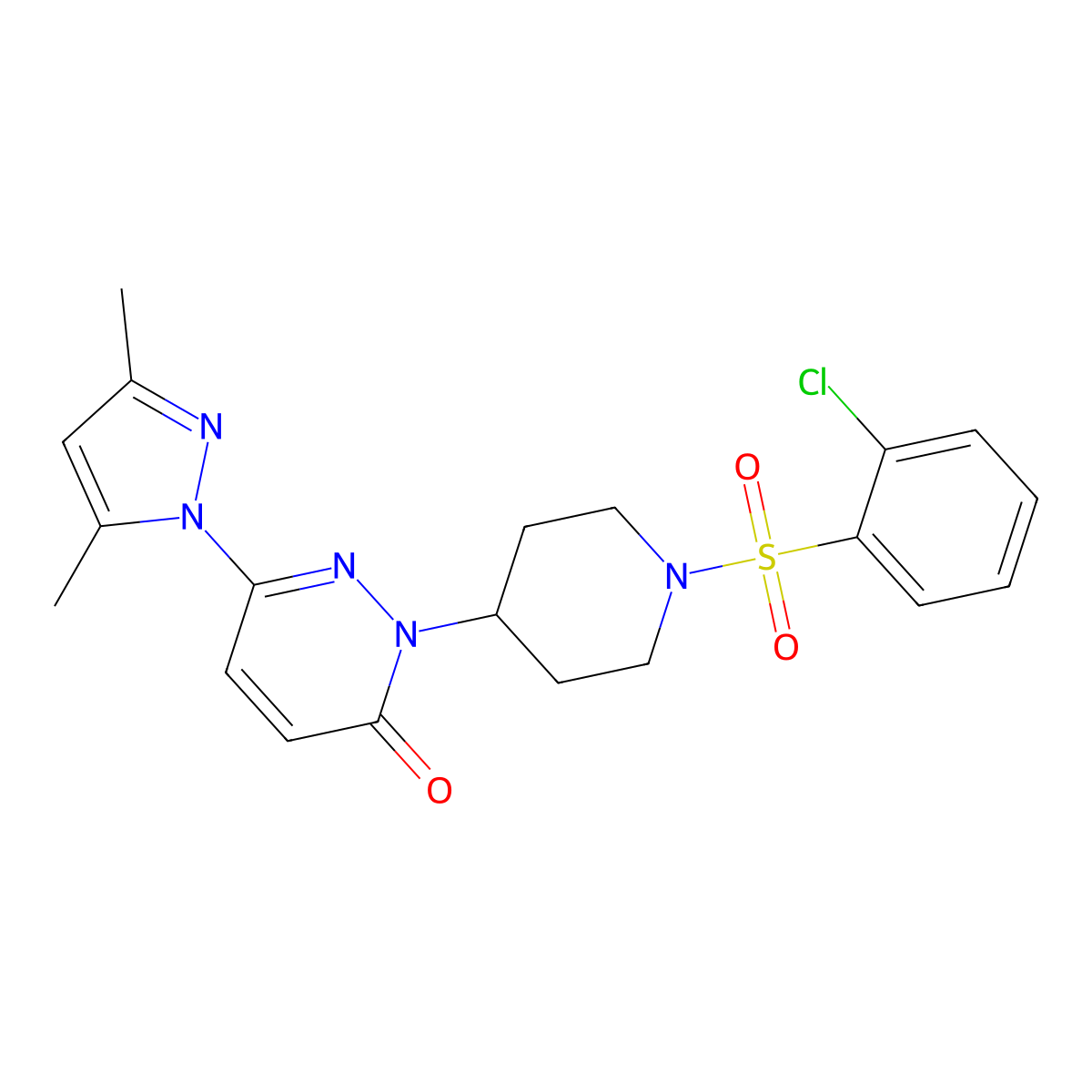 2-[1-(2-chlorobenzenesulfonyl)piperidin-4-yl]-6-(3,5-dimethyl-1H-pyrazol-1-yl)-2,3-dihydropyridazin-3-one molecular structure, CAS 2379984-28-6