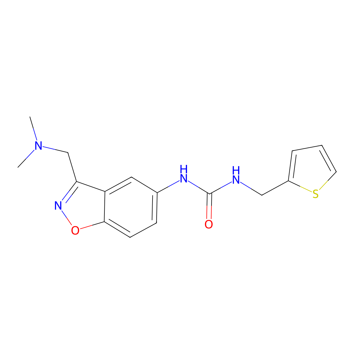 3-{3-[(Dimethylamino)methyl]-1,2-benzoxazol-5-yl}-1-[(thiophen-2-yl)methyl]urea molecular structure, CAS 2379984-29-7