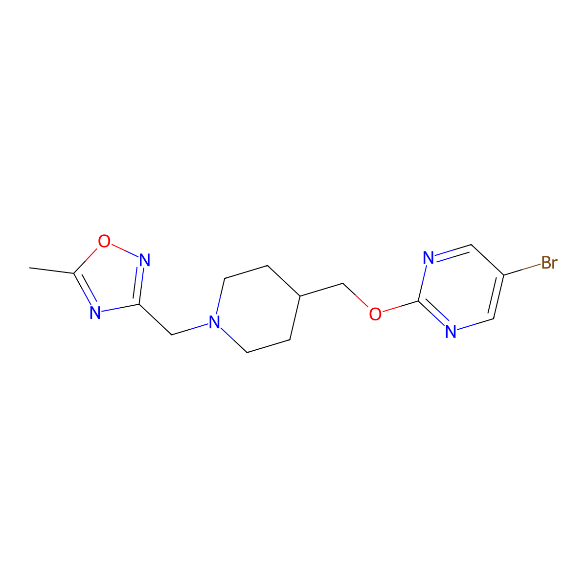 5-Bromo-2-({1-[(5-methyl-1,2,4-oxadiazol-3-yl)methyl]piperidin-4-yl}methoxy)pyrimidine molecular structure, CAS 2379984-33-3