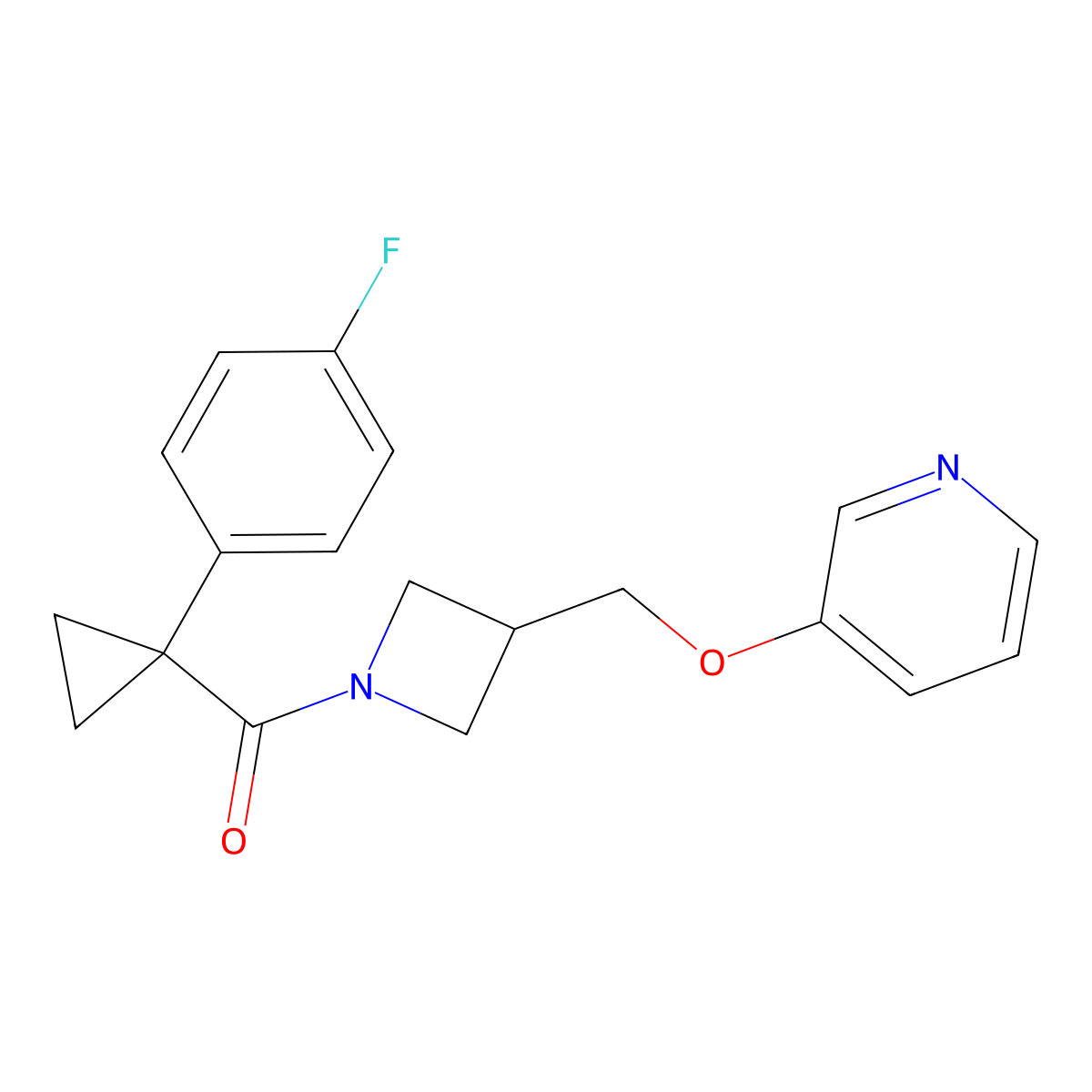 3-({1-[1-(4-Fluorophenyl)cyclopropanecarbonyl]azetidin-3-yl}methoxy)pyridine molecular structure, CAS 2379984-38-8