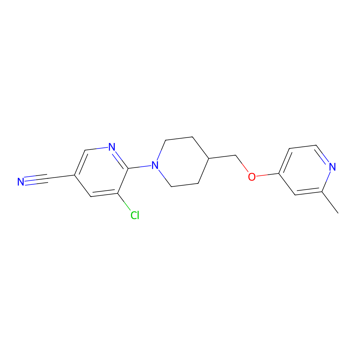 5-Chloro-6-(4-{[(2-methylpyridin-4-yl)oxy]methyl}piperidin-1-yl)pyridine-3-carbonitrile molecular structure, CAS 2379984-39-9
