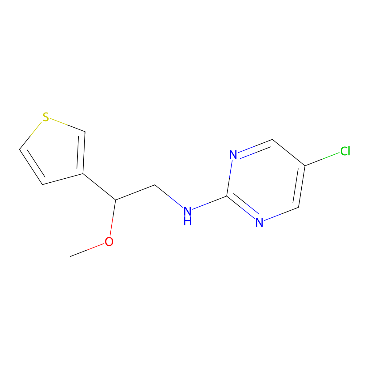5-chloro-N-[2-methoxy-2-(thiophen-3-yl)ethyl]pyrimidin-2-amine molecular structure, CAS 2379984-41-3