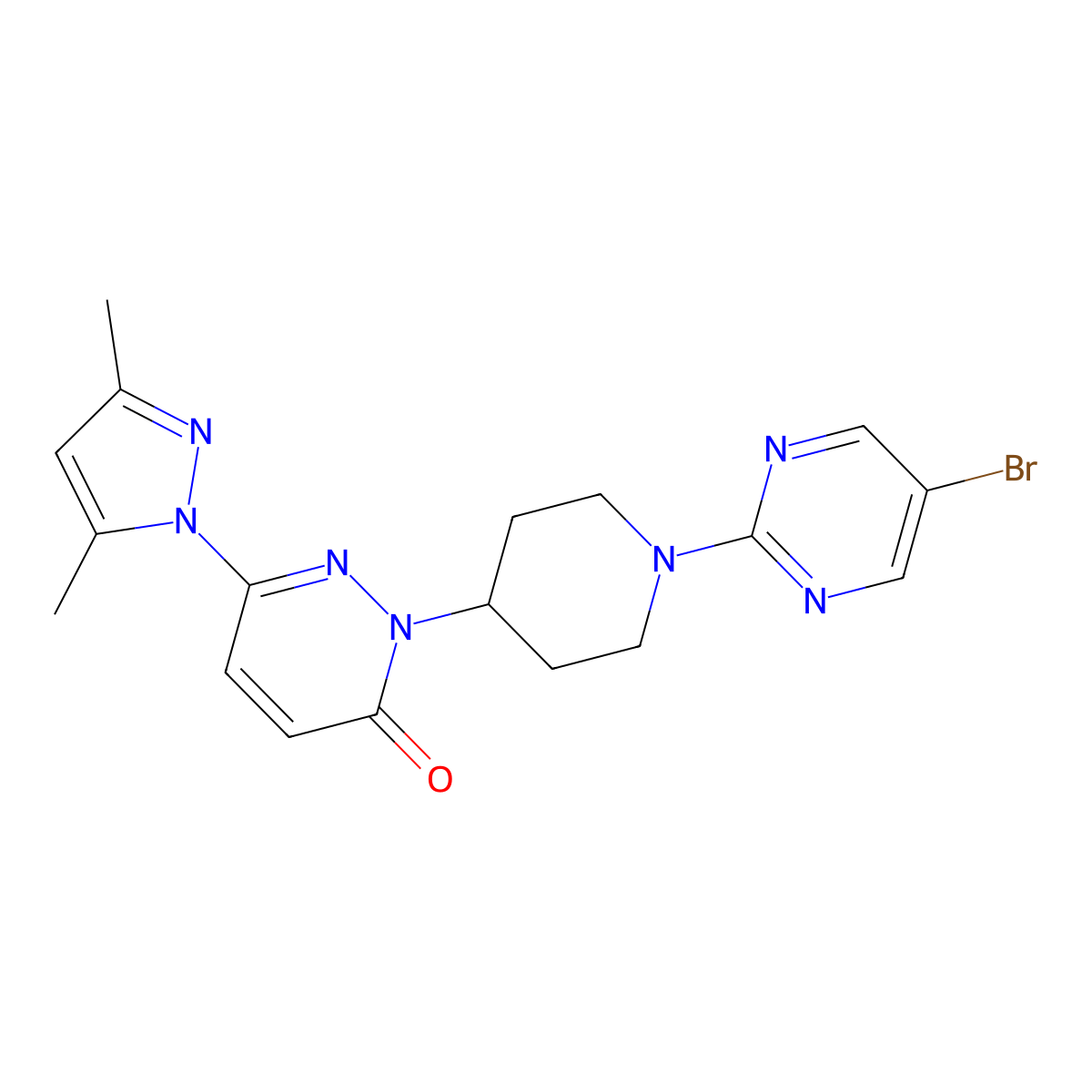2-[1-(5-bromopyrimidin-2-yl)piperidin-4-yl]-6-(3,5-dimethyl-1H-pyrazol-1-yl)-2,3-dihydropyridazin-3-one molecular structure, CAS 2379984-43-5