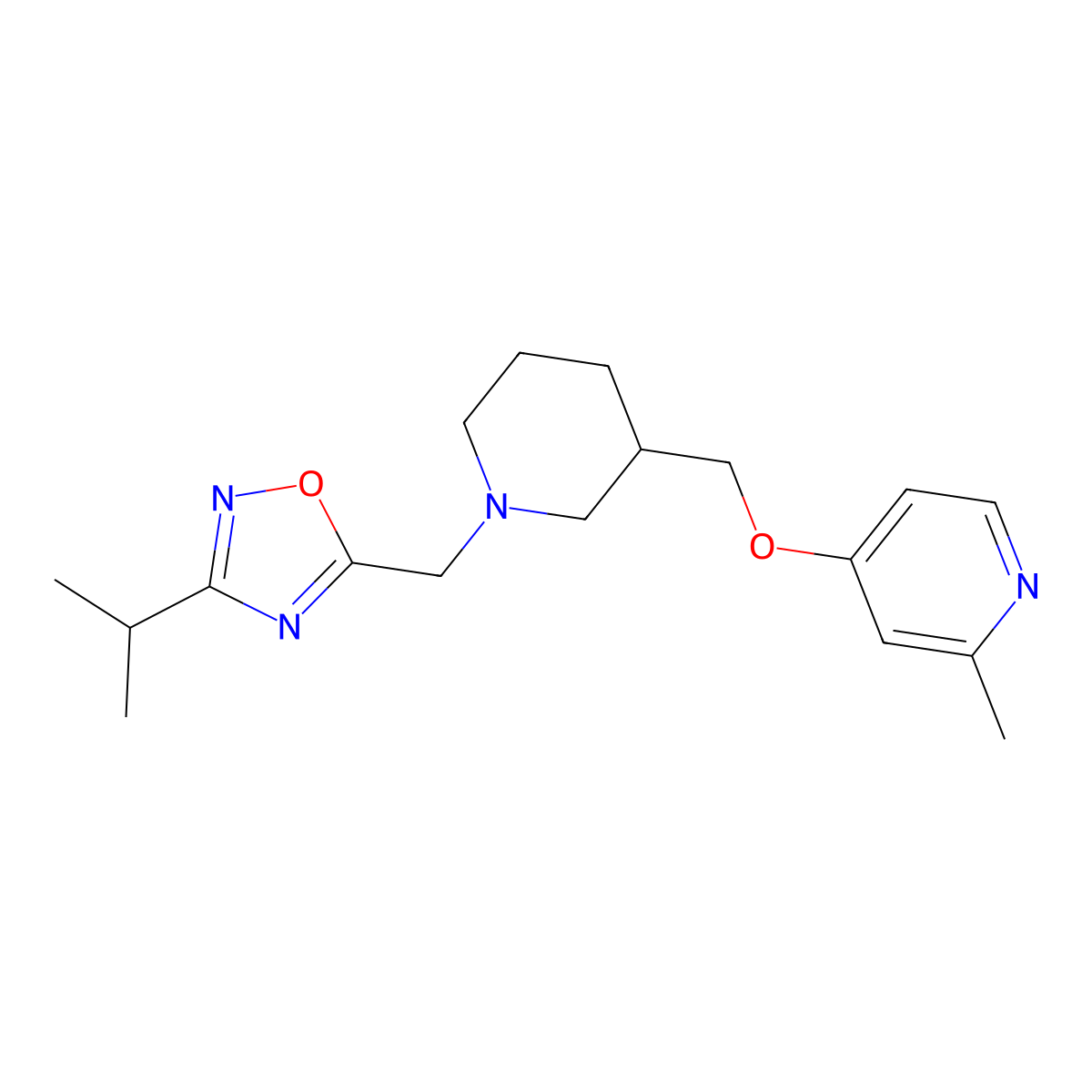 2-Methyl-4-[(1-{[3-(propan-2-yl)-1,2,4-oxadiazol-5-yl]methyl}piperidin-3-yl)methoxy]pyridine molecular structure, CAS 2379984-44-6