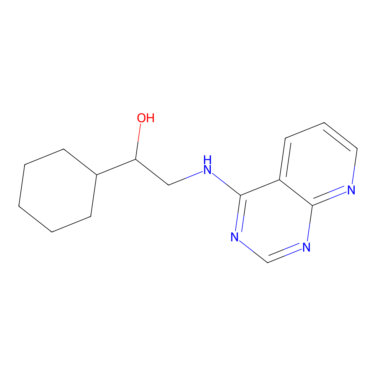 1-Cyclohexyl-2-({pyrido[2,3-d]pyrimidin-4-yl}amino)ethan-1-ol molecular structure, CAS 2379984-62-8