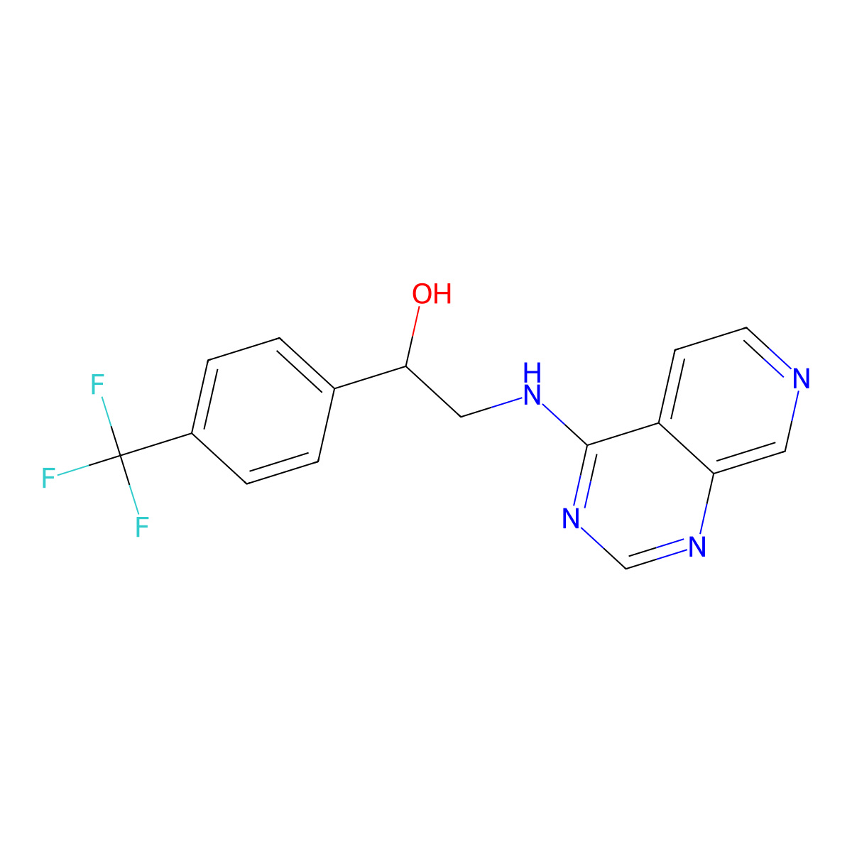2-({Pyrido[3,4-d]pyrimidin-4-yl}amino)-1-[4-(trifluoromethyl)phenyl]ethan-1-ol molecular structure, CAS 2379984-68-4