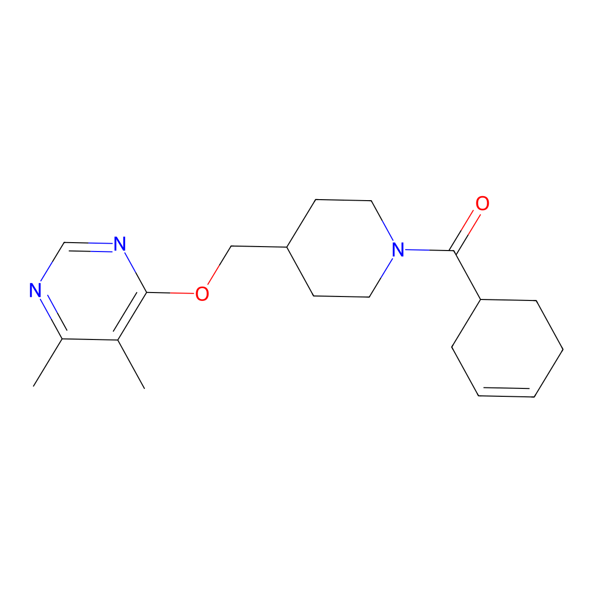 4-{[1-(Cyclohex-3-ene-1-carbonyl)piperidin-4-yl]methoxy}-5,6-dimethylpyrimidine molecular structure, CAS 2379984-70-8