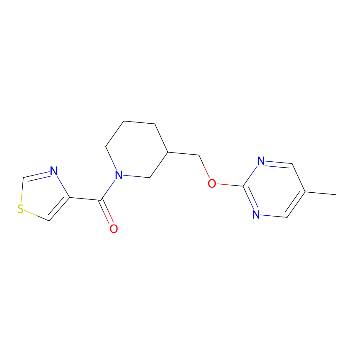 5-Methyl-2-{[1-(1,3-thiazole-4-carbonyl)piperidin-3-yl]methoxy}pyrimidine molecular structure, CAS 2379984-71-9
