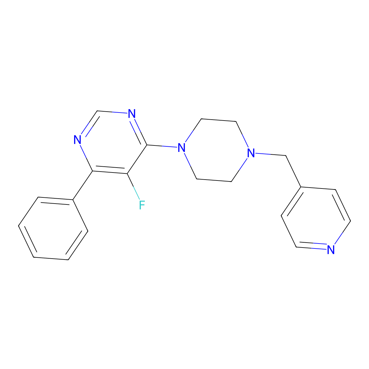 5-Fluoro-4-phenyl-6-{4-[(pyridin-4-yl)methyl]piperazin-1-yl}pyrimidine molecular structure, CAS 2379984-73-1