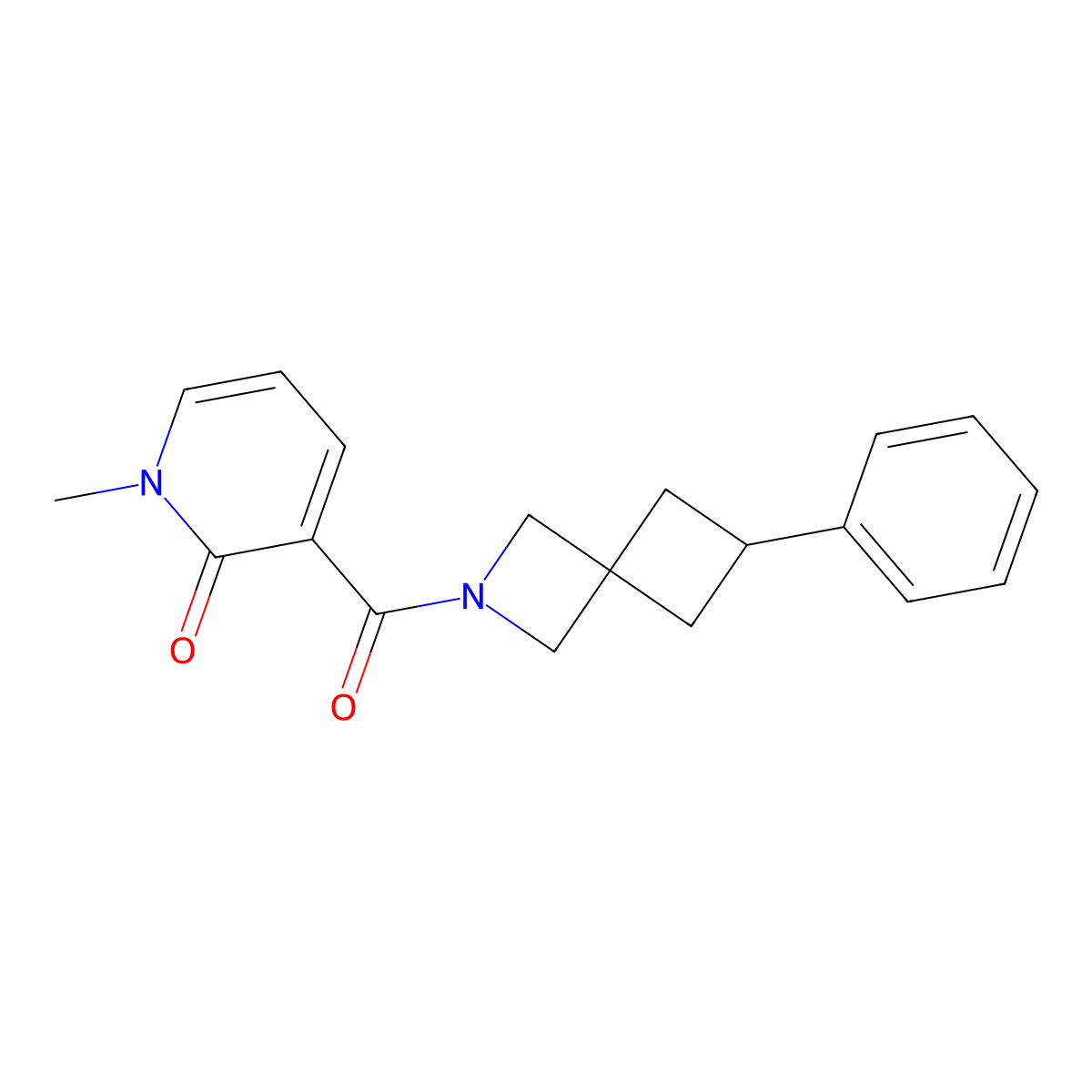 1-Methyl-3-{6-phenyl-2-azaspiro[3.3]heptane-2-carbonyl}-1,2-dihydropyridin-2-one molecular structure, CAS 2379984-74-2
