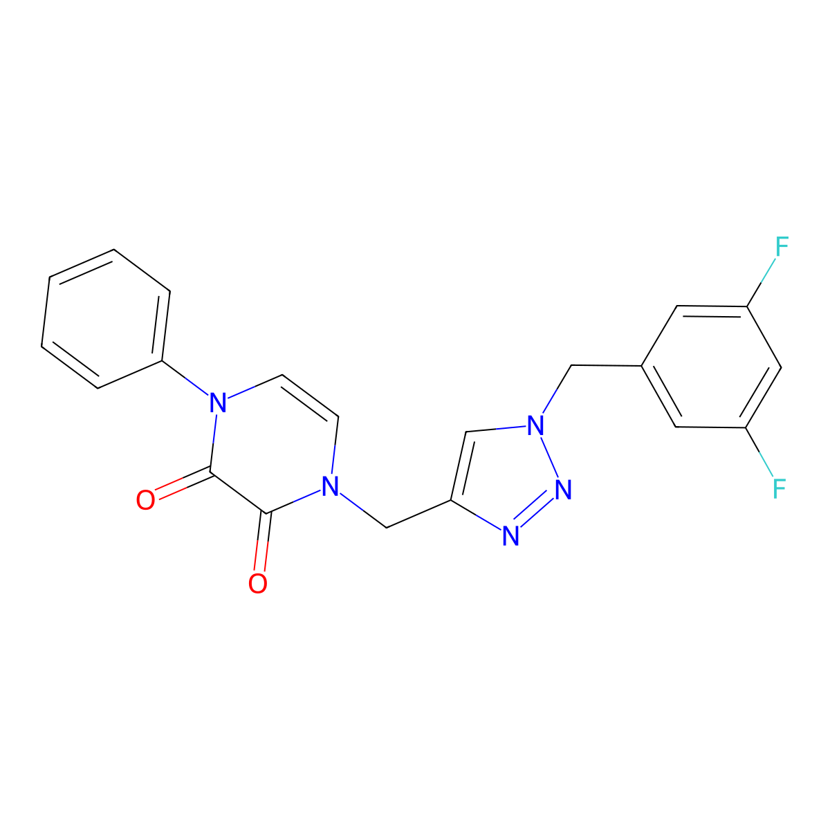 1-[[1-[(3,5-Difluorophenyl)methyl]triazol-4-yl]methyl]-4-phenylpyrazine-2,3-dione molecular structure, CAS 2379984-75-3