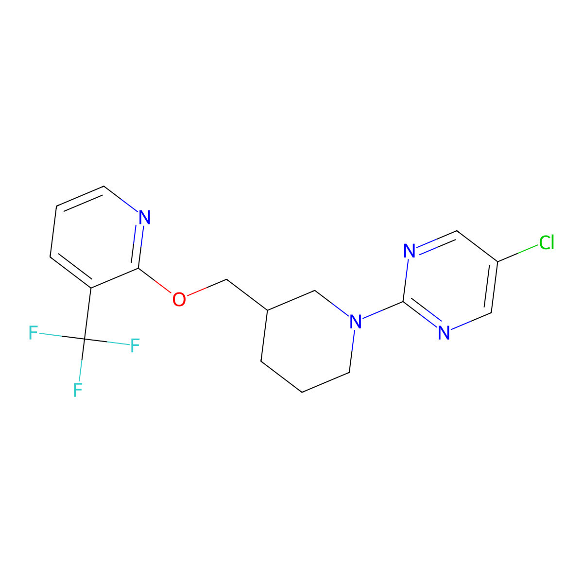 5-Chloro-2-[3-({[3-(trifluoromethyl)pyridin-2-yl]oxy}methyl)piperidin-1-yl]pyrimidine molecular structure, CAS 2379984-78-6