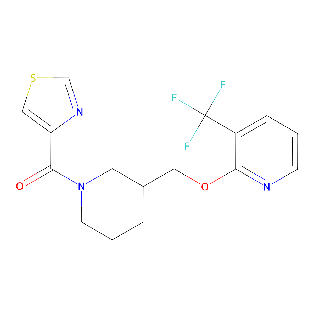 2-{[1-(1,3-Thiazole-4-carbonyl)piperidin-3-yl]methoxy}-3-(trifluoromethyl)pyridine molecular structure, CAS 2379984-80-0