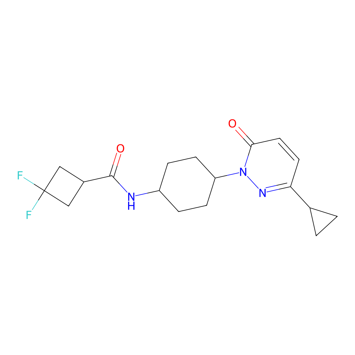 N-[4-(3-cyclopropyl-6-oxo-1,6-dihydropyridazin-1-yl)cyclohexyl]-3,3-difluorocyclobutane-1-carboxamide molecular structure, CAS 2379984-84-4
