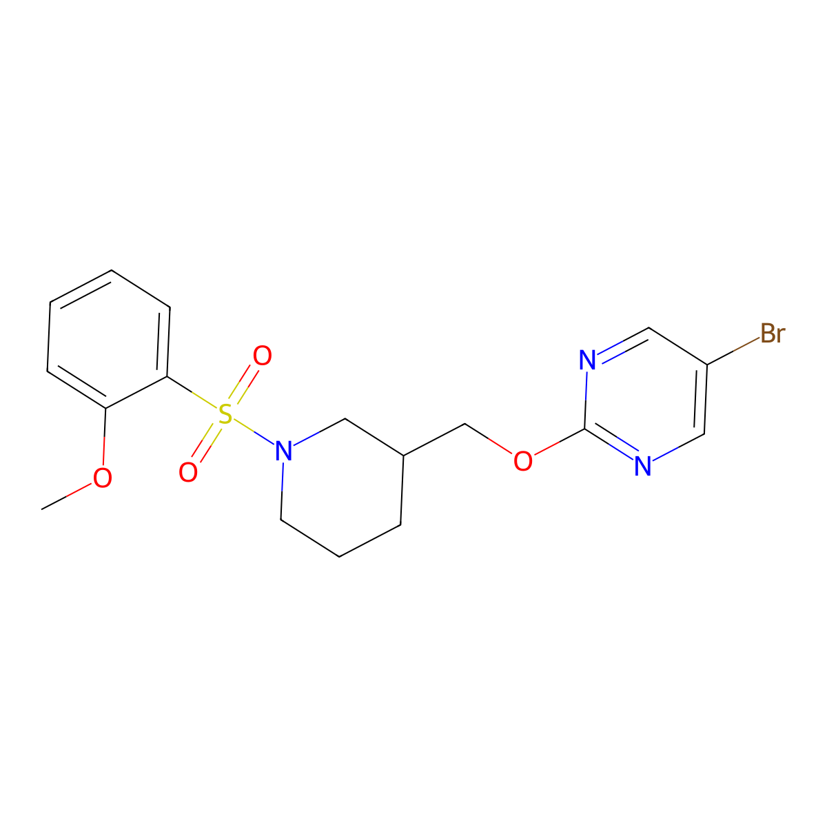 5-Bromo-2-{[1-(2-methoxybenzenesulfonyl)piperidin-3-yl]methoxy}pyrimidine molecular structure, CAS 2379984-88-8