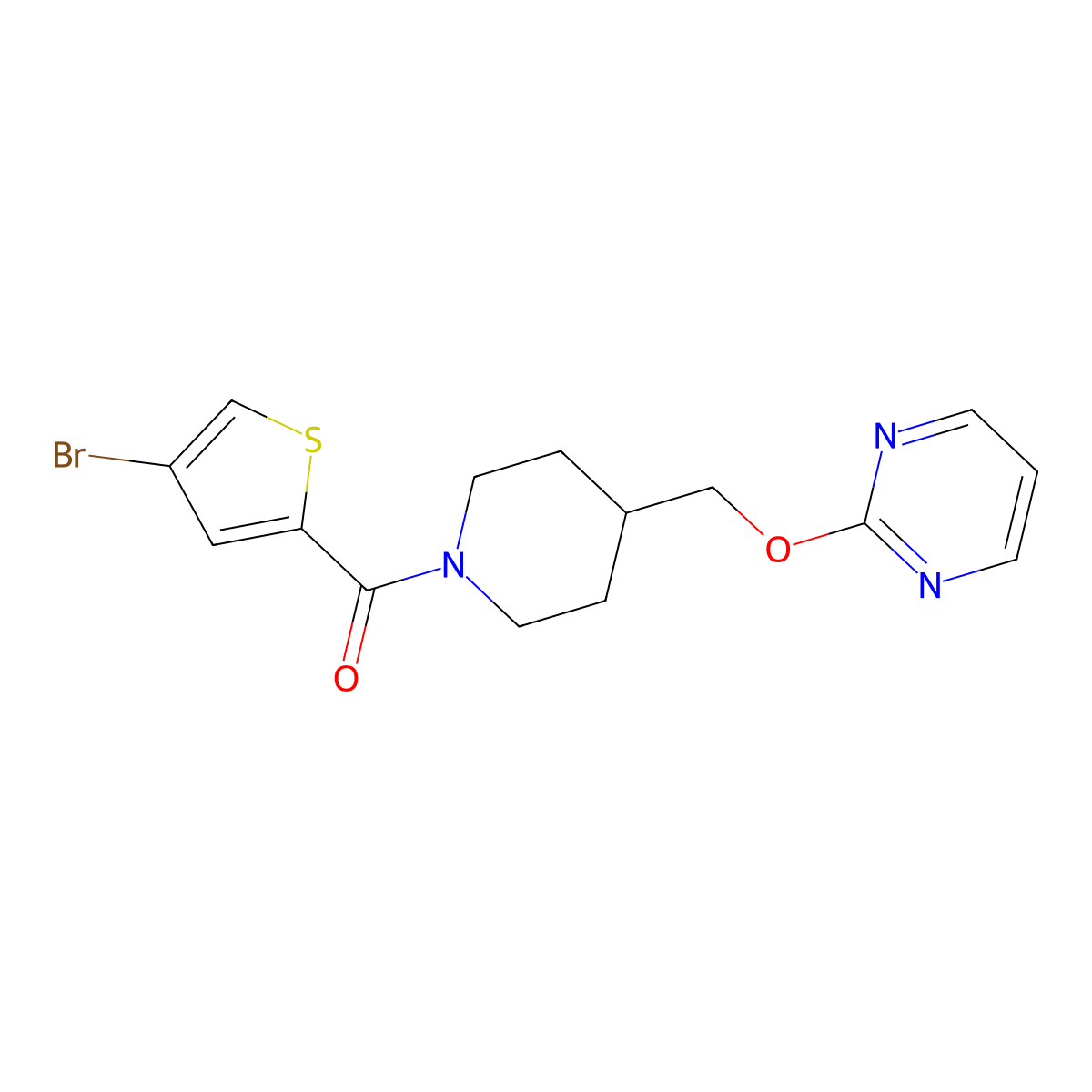 2-{[1-(4-Bromothiophene-2-carbonyl)piperidin-4-yl]methoxy}pyrimidine molecular structure, CAS 2379984-92-4