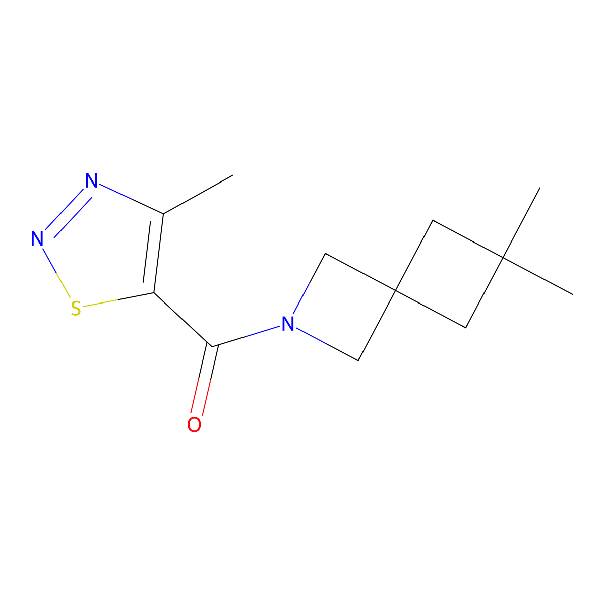 6,6-Dimethyl-2-(4-methyl-1,2,3-thiadiazole-5-carbonyl)-2-azaspiro[3.3]heptane molecular structure, CAS 2379984-93-5