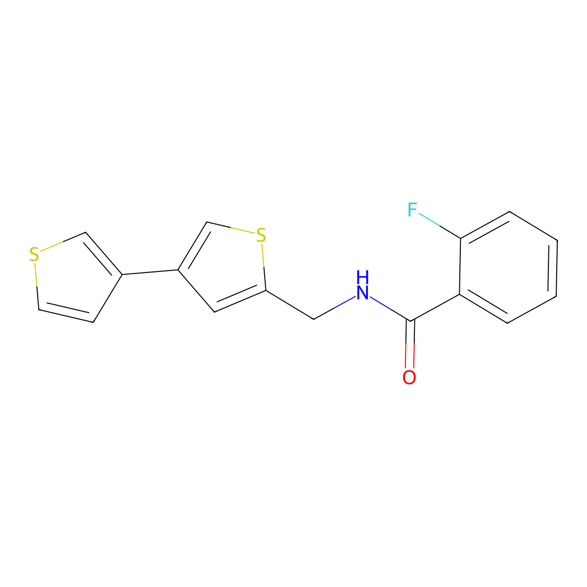 N-({[3,3'-bithiophene]-5-yl}methyl)-2-fluorobenzamide molecular structure, CAS 2379985-02-9