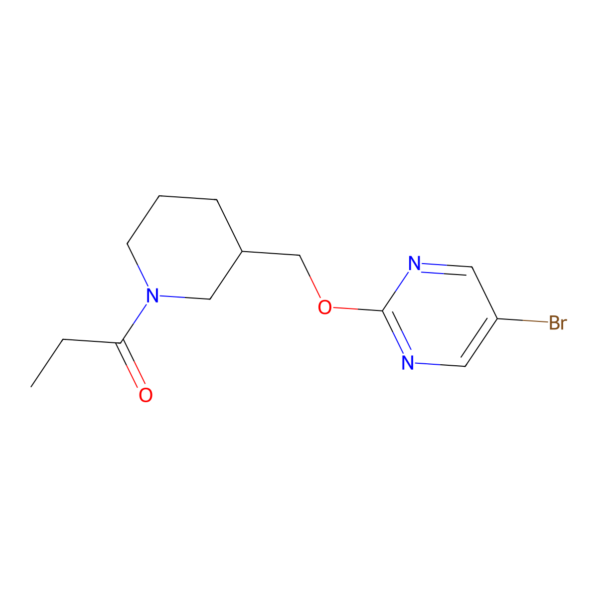 1-(3-{[(5-Bromopyrimidin-2-yl)oxy]methyl}piperidin-1-yl)propan-1-one molecular structure, CAS 2379985-03-0