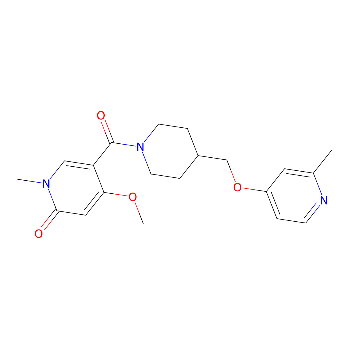 4-Methoxy-1-methyl-5-(4-{[(2-methylpyridin-4-yl)oxy]methyl}piperidine-1-carbonyl)-1,2-dihydropyridin-2-one molecular structure, CAS 2379985-15-4
