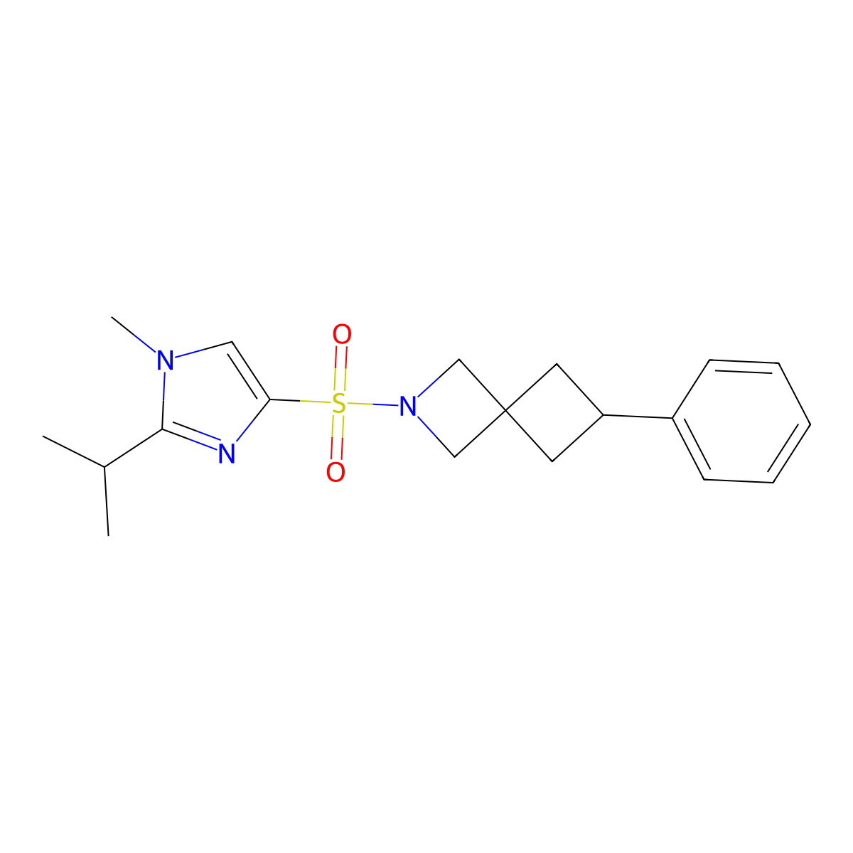 2-{[1-methyl-2-(propan-2-yl)-1H-imidazol-4-yl]sulfonyl}-6-phenyl-2-azaspiro[3.3]heptane molecular structure, CAS 2379985-17-6