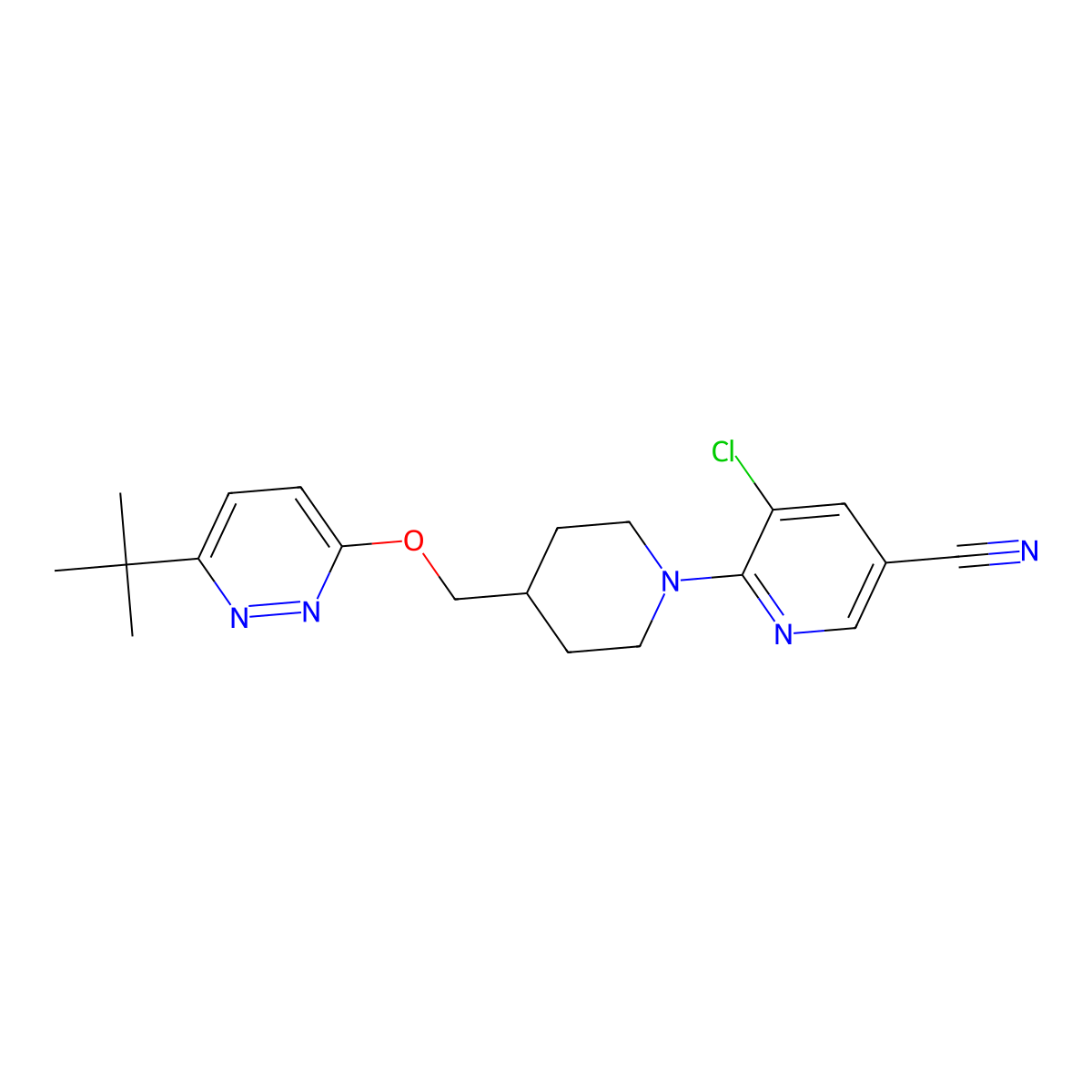6-(4-{[(6-Tert-butylpyridazin-3-yl)oxy]methyl}piperidin-1-yl)-5-chloropyridine-3-carbonitrile molecular structure, CAS 2379985-20-1