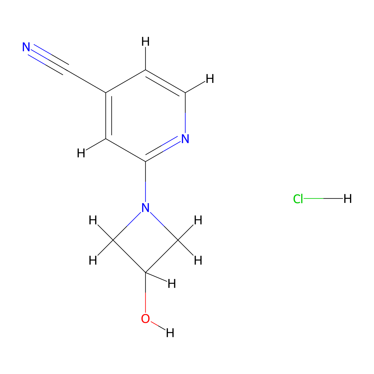 2-(3-Hydroxyazetidin-1-yl)pyridine-4-carbonitrile hydrochloride molecular structure, CAS 2379985-21-2