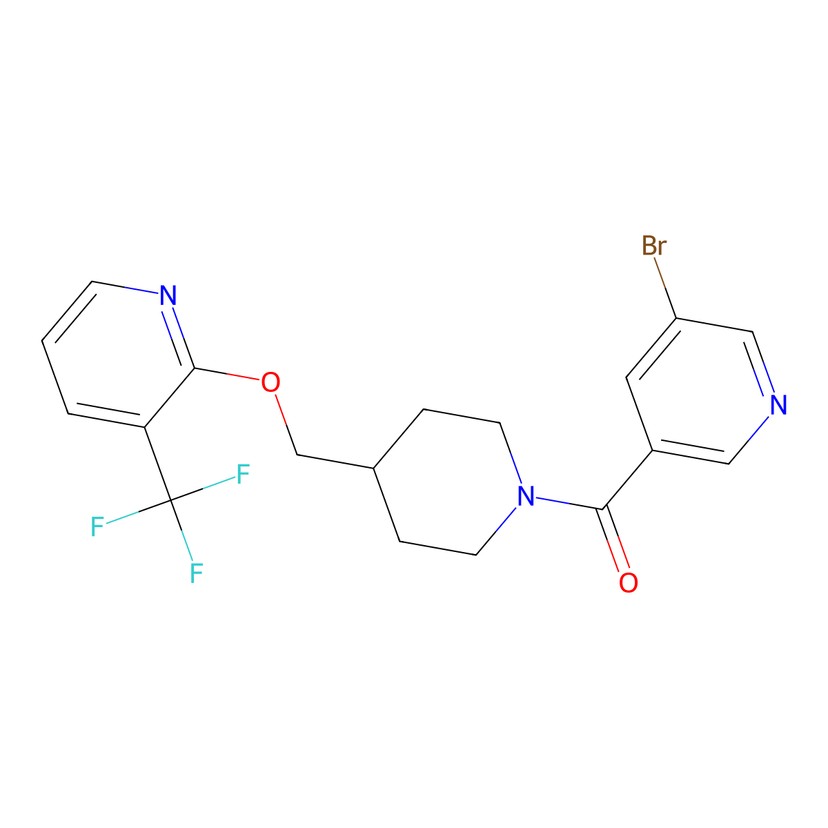 3-Bromo-5-[4-({[3-(trifluoromethyl)pyridin-2-yl]oxy}methyl)piperidine-1-carbonyl]pyridine molecular structure, CAS 2379985-22-3