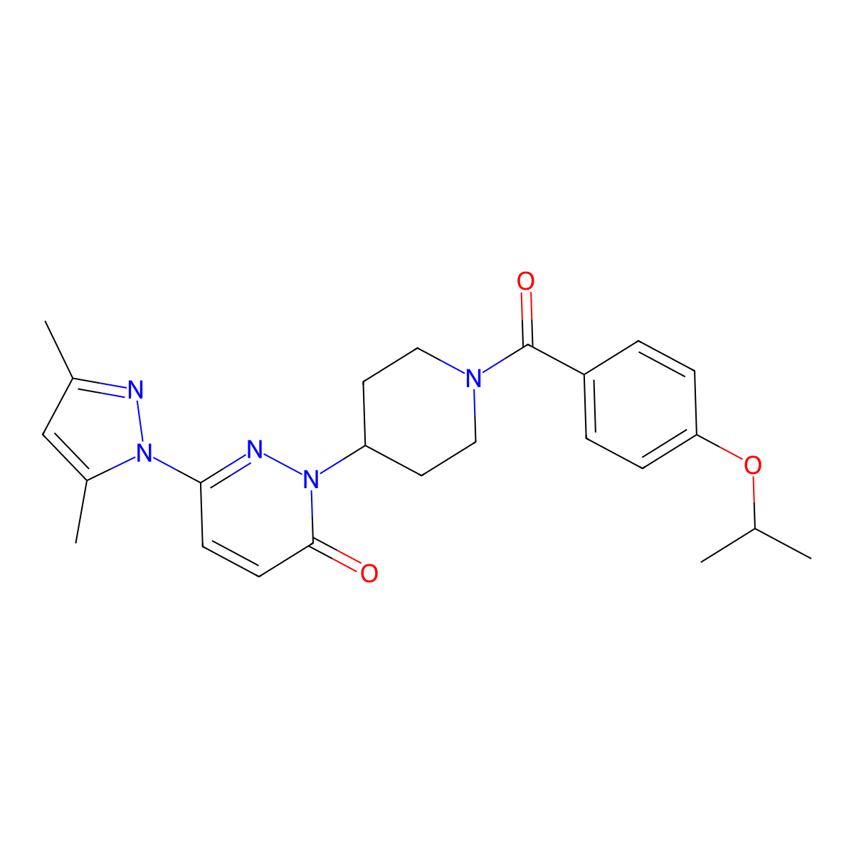 6-(3,5-dimethyl-1H-pyrazol-1-yl)-2-{1-[4-(propan-2-yloxy)benzoyl]piperidin-4-yl}-2,3-dihydropyridazin-3-one molecular structure, CAS 2379985-38-1