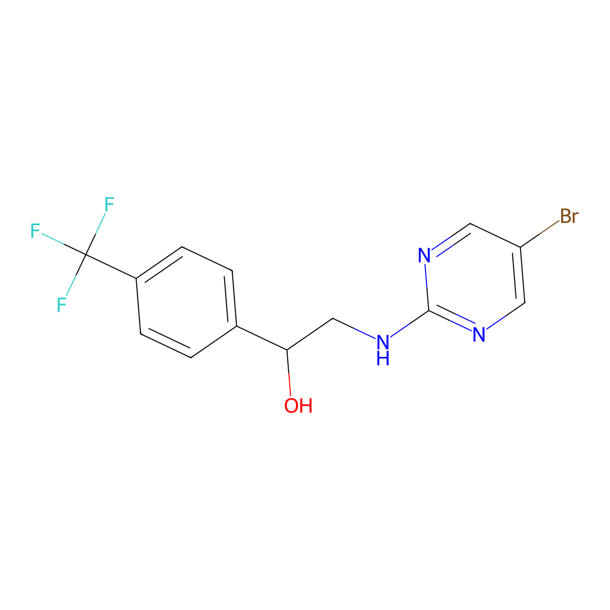 2-[(5-Bromopyrimidin-2-yl)amino]-1-[4-(trifluoromethyl)phenyl]ethan-1-ol molecular structure, CAS 2379985-44-9