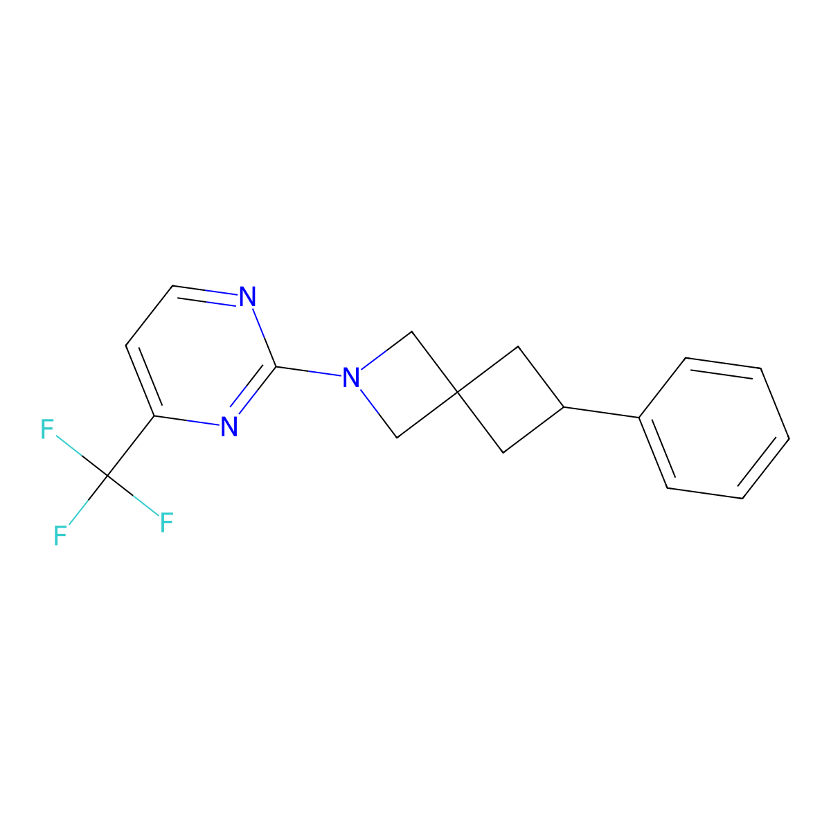 6-Phenyl-2-[4-(trifluoromethyl)pyrimidin-2-yl]-2-azaspiro[3.3]heptane molecular structure, CAS 2379985-46-1
