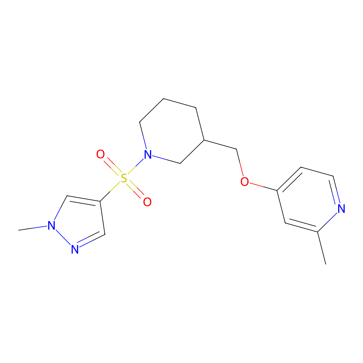 2-methyl-4-({1-[(1-methyl-1H-pyrazol-4-yl)sulfonyl]piperidin-3-yl}methoxy)pyridine molecular structure, CAS 2379985-50-7