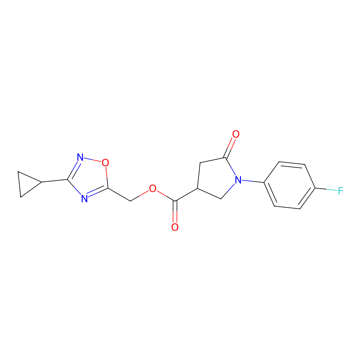(3-Cyclopropyl-1,2,4-oxadiazol-5-yl)methyl 1-(4-fluorophenyl)-5-oxopyrrolidine-3-carboxylate molecular structure, CAS 2379985-54-1