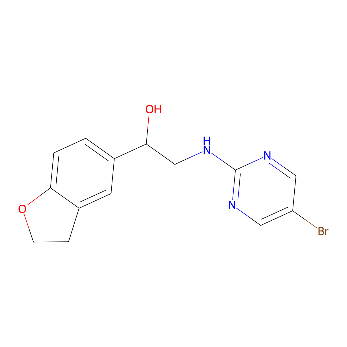 2-[(5-Bromopyrimidin-2-yl)amino]-1-(2,3-dihydro-1-benzofuran-5-yl)ethan-1-ol molecular structure, CAS 2379985-56-3