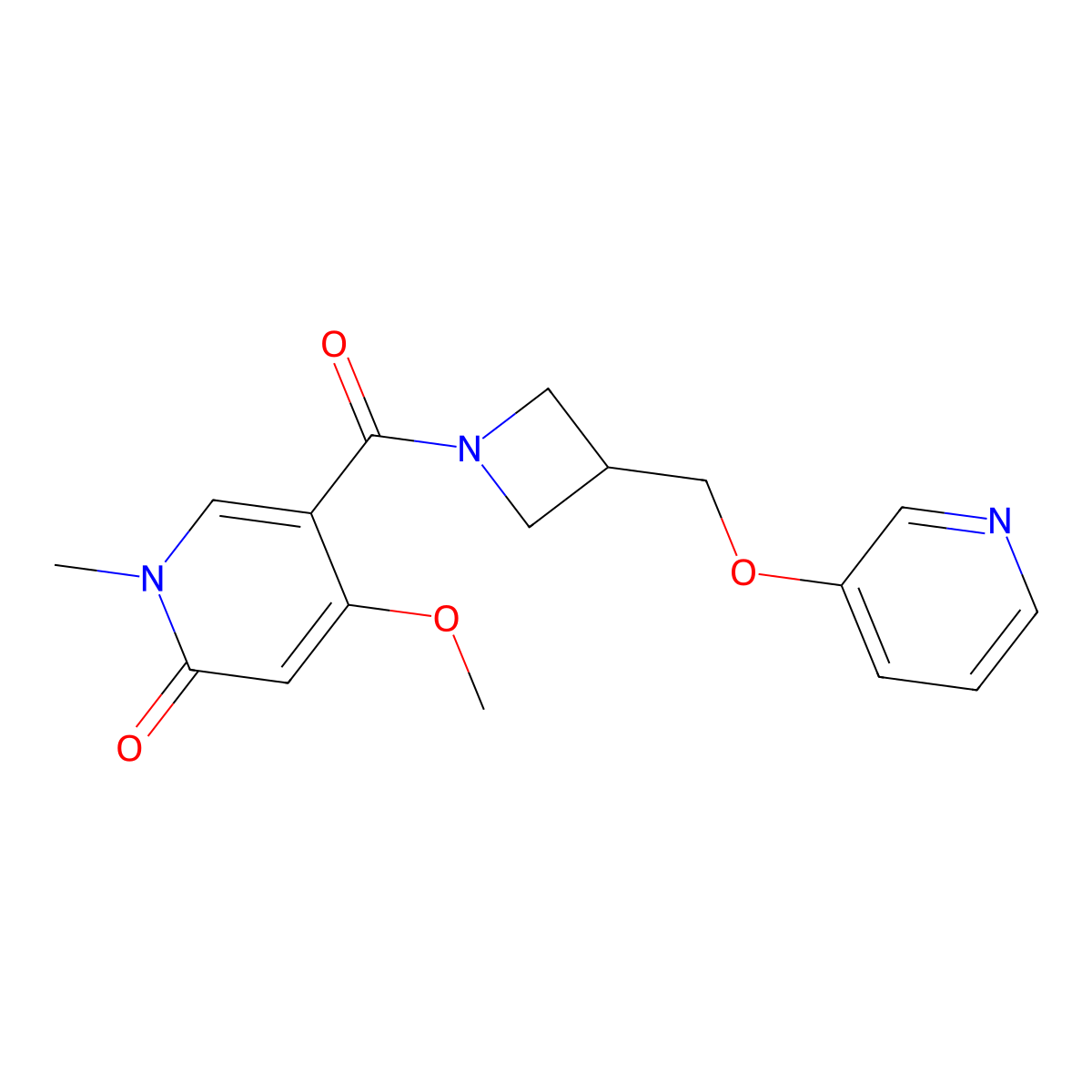 4-Methoxy-1-methyl-5-{3-[(pyridin-3-yloxy)methyl]azetidine-1-carbonyl}-1,2-dihydropyridin-2-one molecular structure, CAS 2379985-60-9