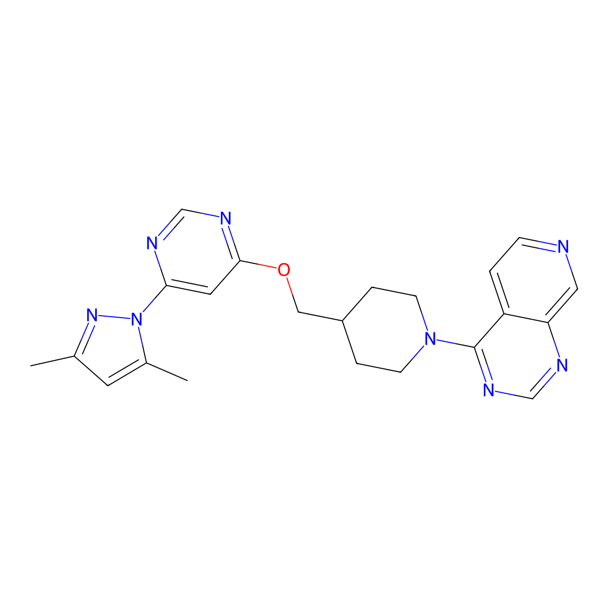4-(3,5-dimethyl-1H-pyrazol-1-yl)-6-[(1-{pyrido[3,4-d]pyrimidin-4-yl}piperidin-4-yl)methoxy]pyrimidine molecular structure, CAS 2379985-61-0