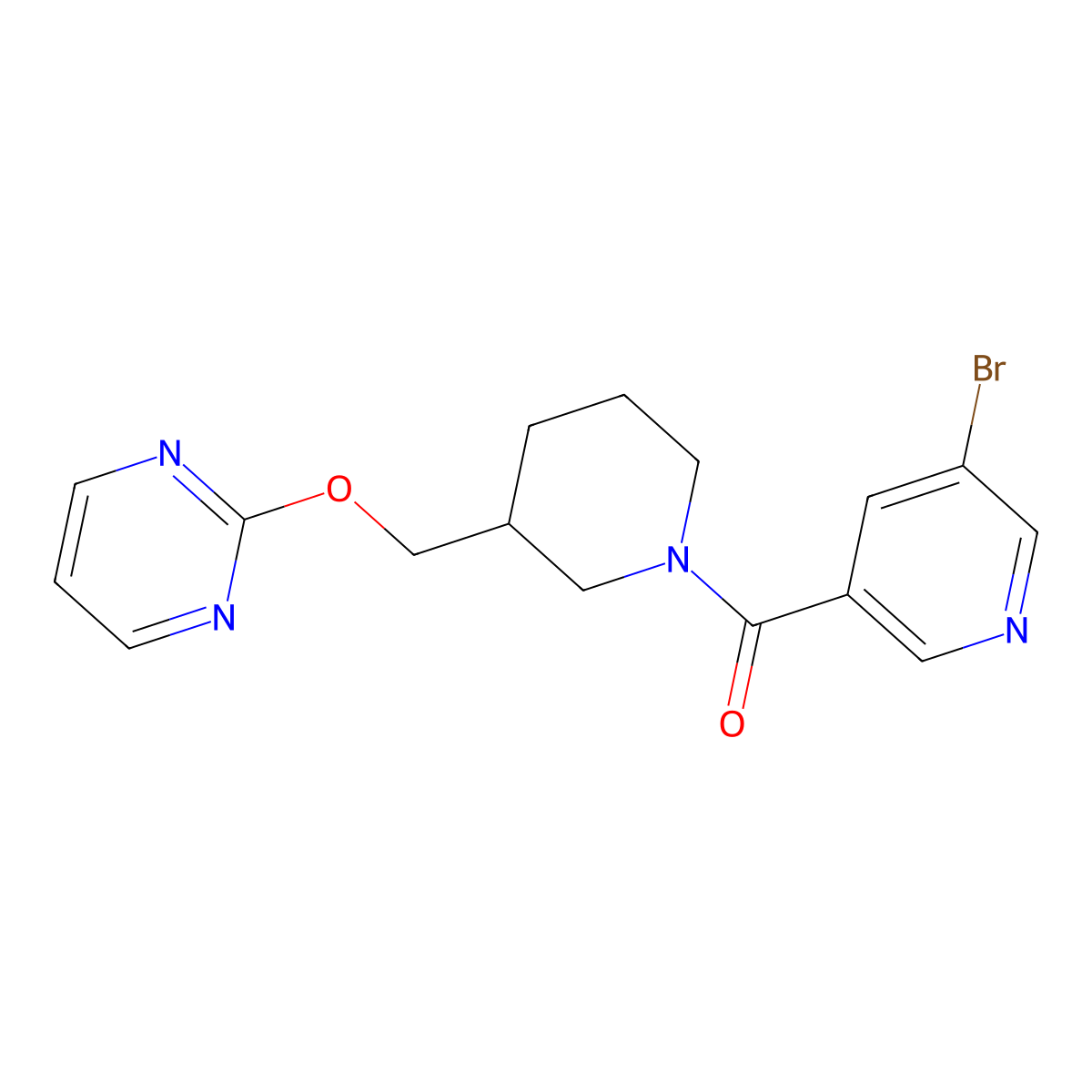 2-{[1-(5-Bromopyridine-3-carbonyl)piperidin-3-yl]methoxy}pyrimidine molecular structure, CAS 2379985-62-1