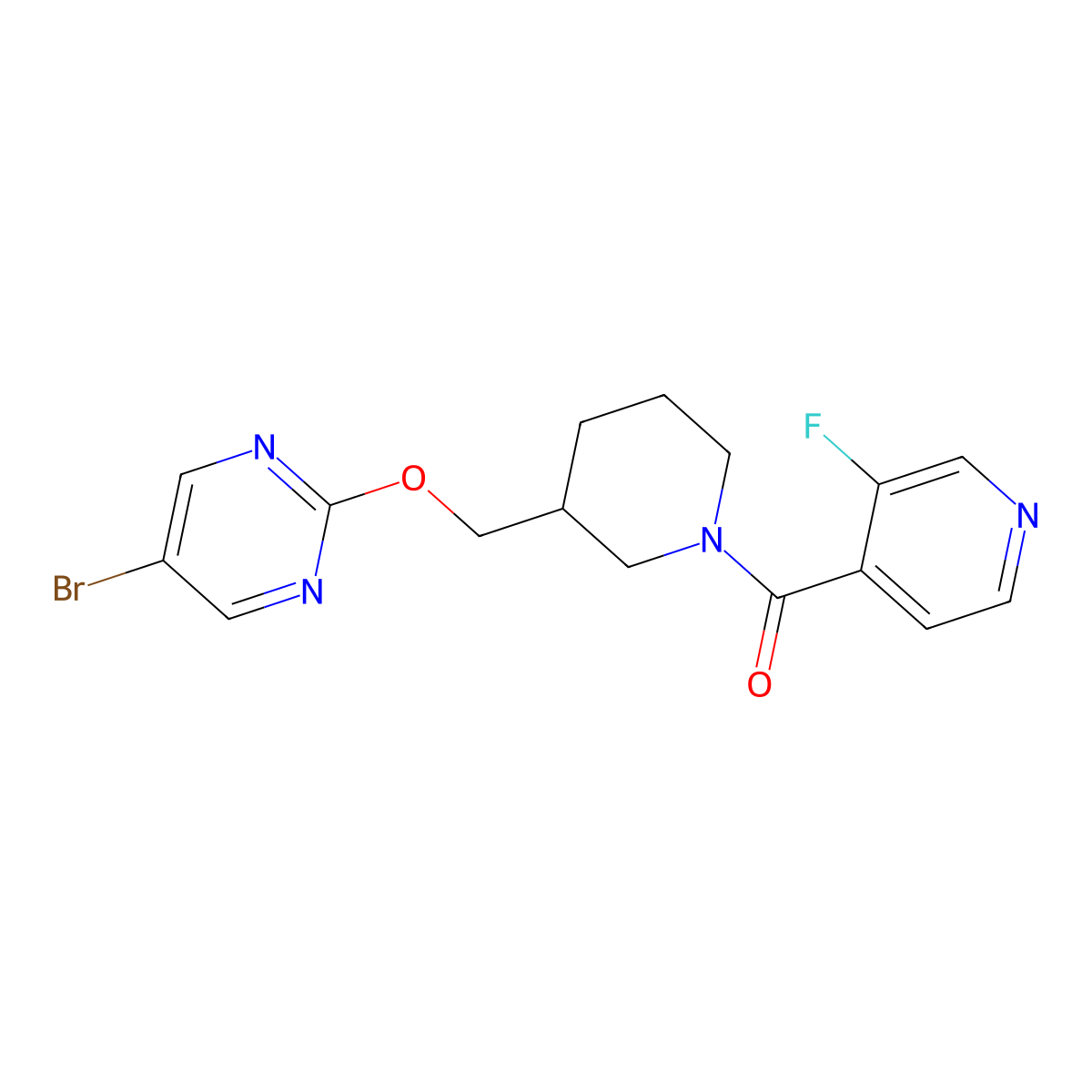 5-Bromo-2-{[1-(3-fluoropyridine-4-carbonyl)piperidin-3-yl]methoxy}pyrimidine molecular structure, CAS 2379985-68-7