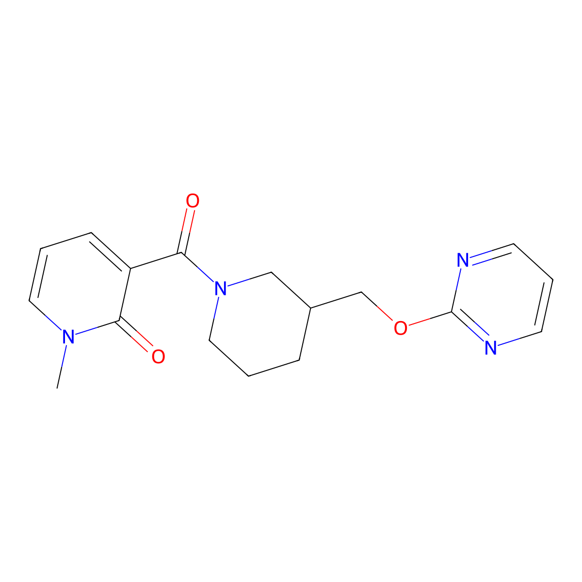 1-Methyl-3-{3-[(pyrimidin-2-yloxy)methyl]piperidine-1-carbonyl}-1,2-dihydropyridin-2-one molecular structure, CAS 2379985-71-2