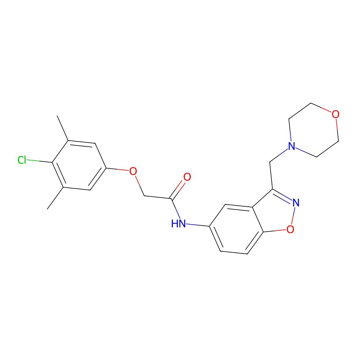 2-(4-chloro-3,5-dimethylphenoxy)-N-{3-[(morpholin-4-yl)methyl]-1,2-benzoxazol-5-yl}acetamide molecular structure, CAS 2379985-76-7