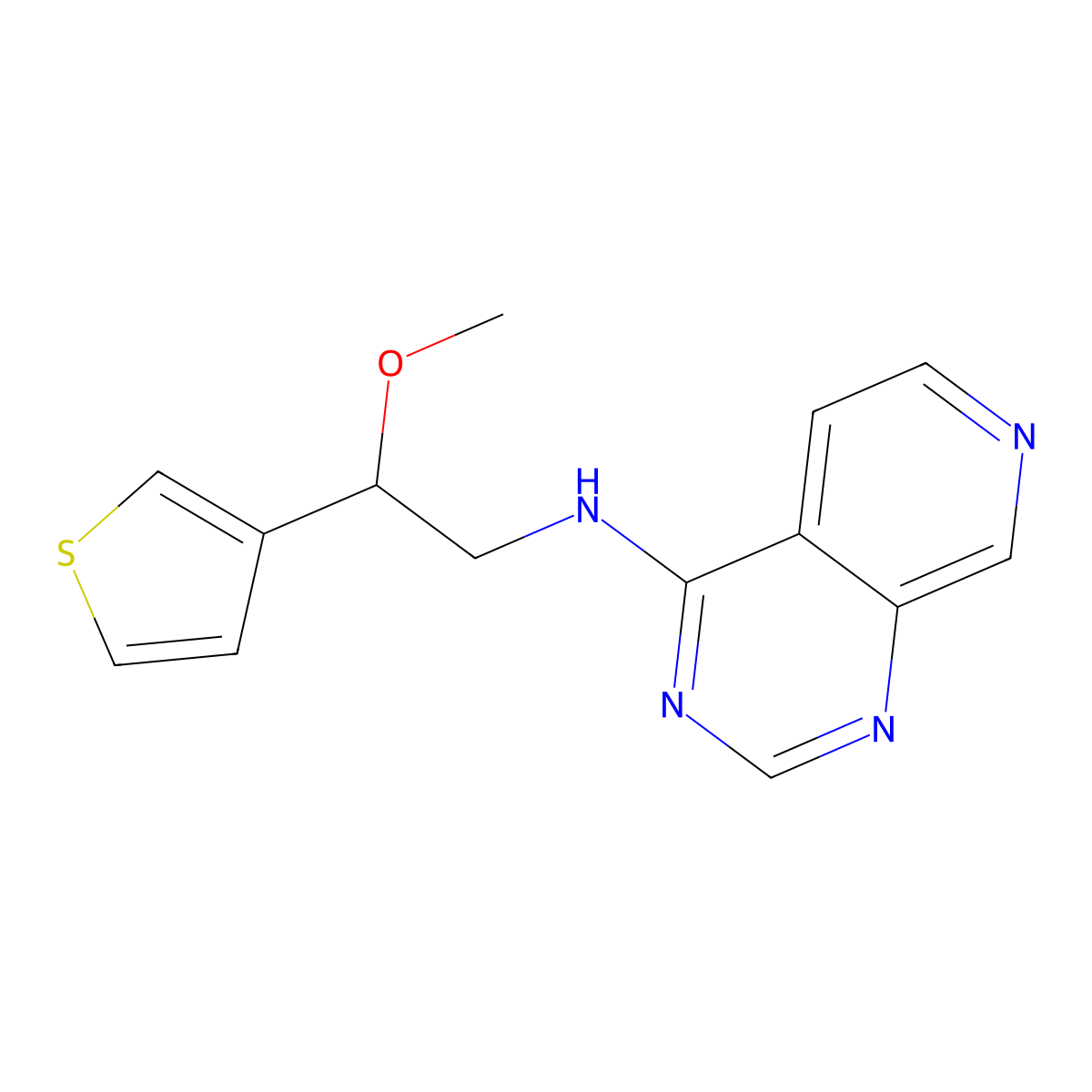 N-[2-methoxy-2-(thiophen-3-yl)ethyl]pyrido[3,4-d]pyrimidin-4-amine molecular structure, CAS 2379985-89-2
