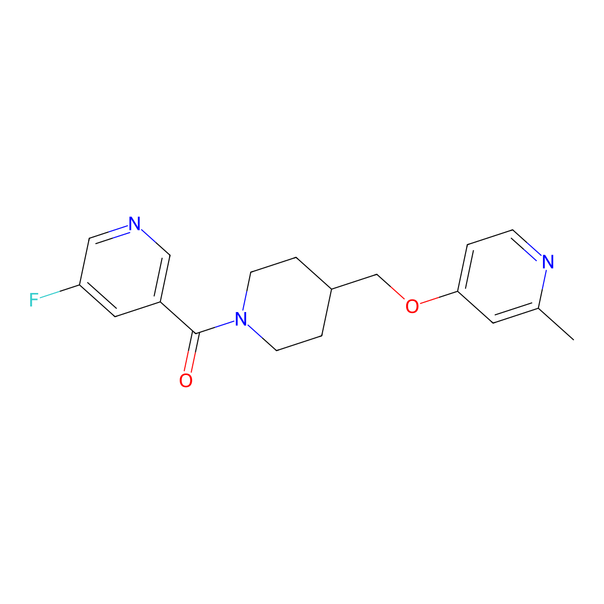 3-Fluoro-5-(4-{[(2-methylpyridin-4-yl)oxy]methyl}piperidine-1-carbonyl)pyridine molecular structure, CAS 2379985-91-6