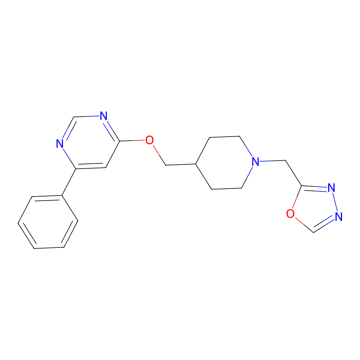4-({1-[(1,3,4-Oxadiazol-2-yl)methyl]piperidin-4-yl}methoxy)-6-phenylpyrimidine molecular structure, CAS 2379985-92-7