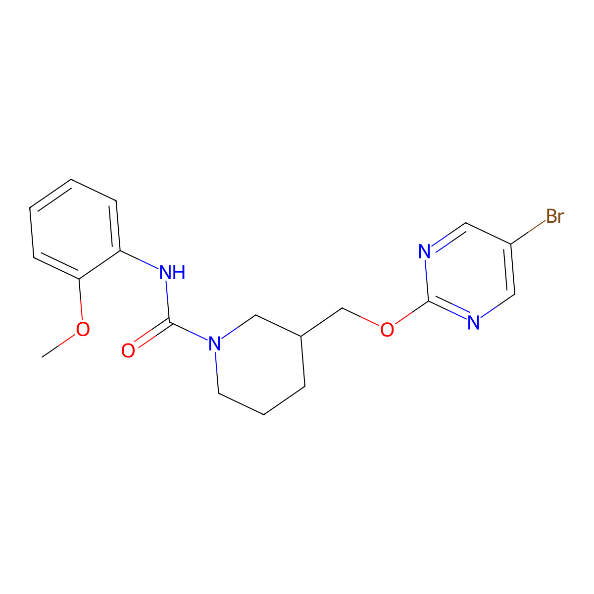 3-{[(5-bromopyrimidin-2-yl)oxy]methyl}-N-(2-methoxyphenyl)piperidine-1-carboxamide molecular structure, CAS 2379985-94-9