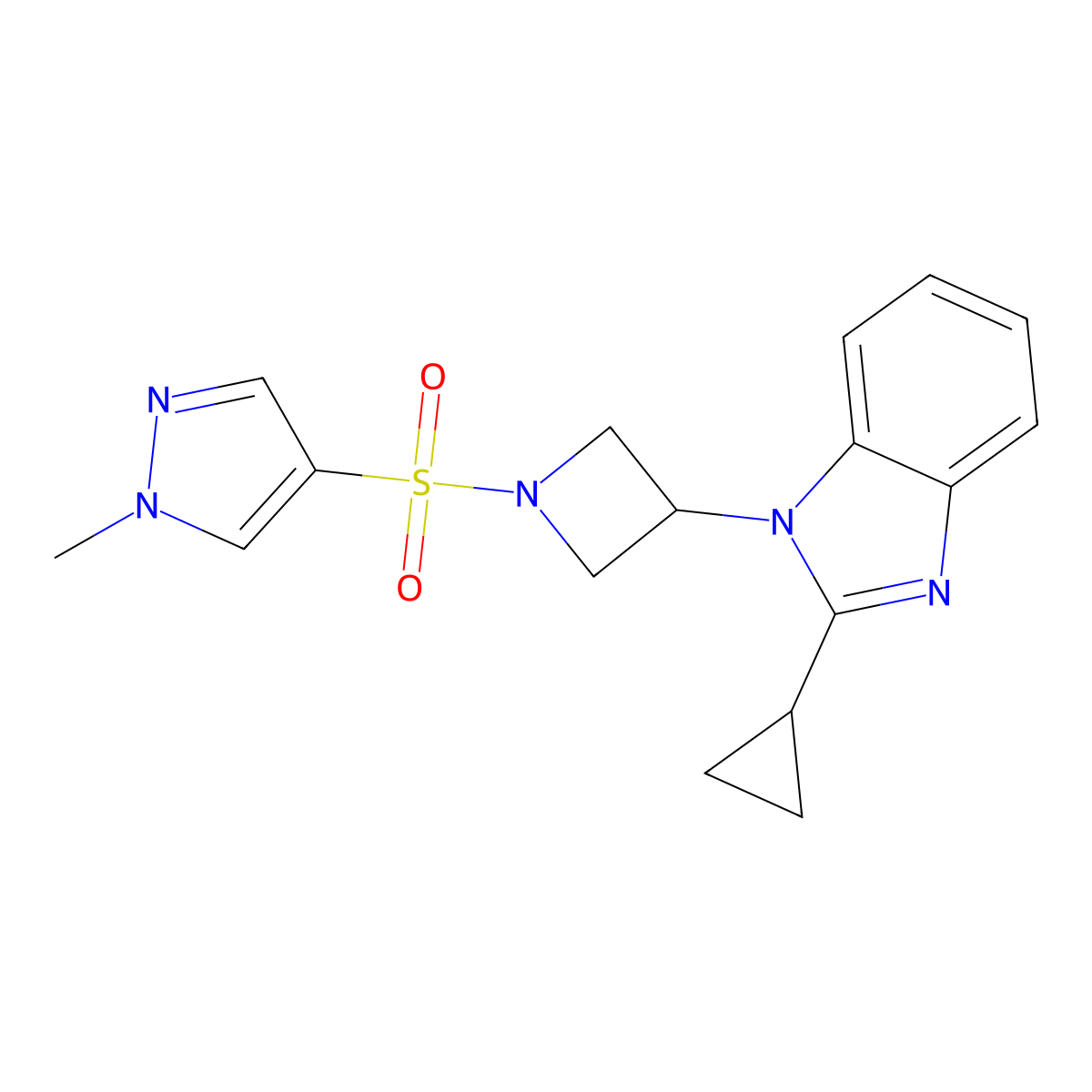 2-cyclopropyl-1-{1-[(1-methyl-1H-pyrazol-4-yl)sulfonyl]azetidin-3-yl}-1H-1,3-benzodiazole molecular structure, CAS 2379985-96-1