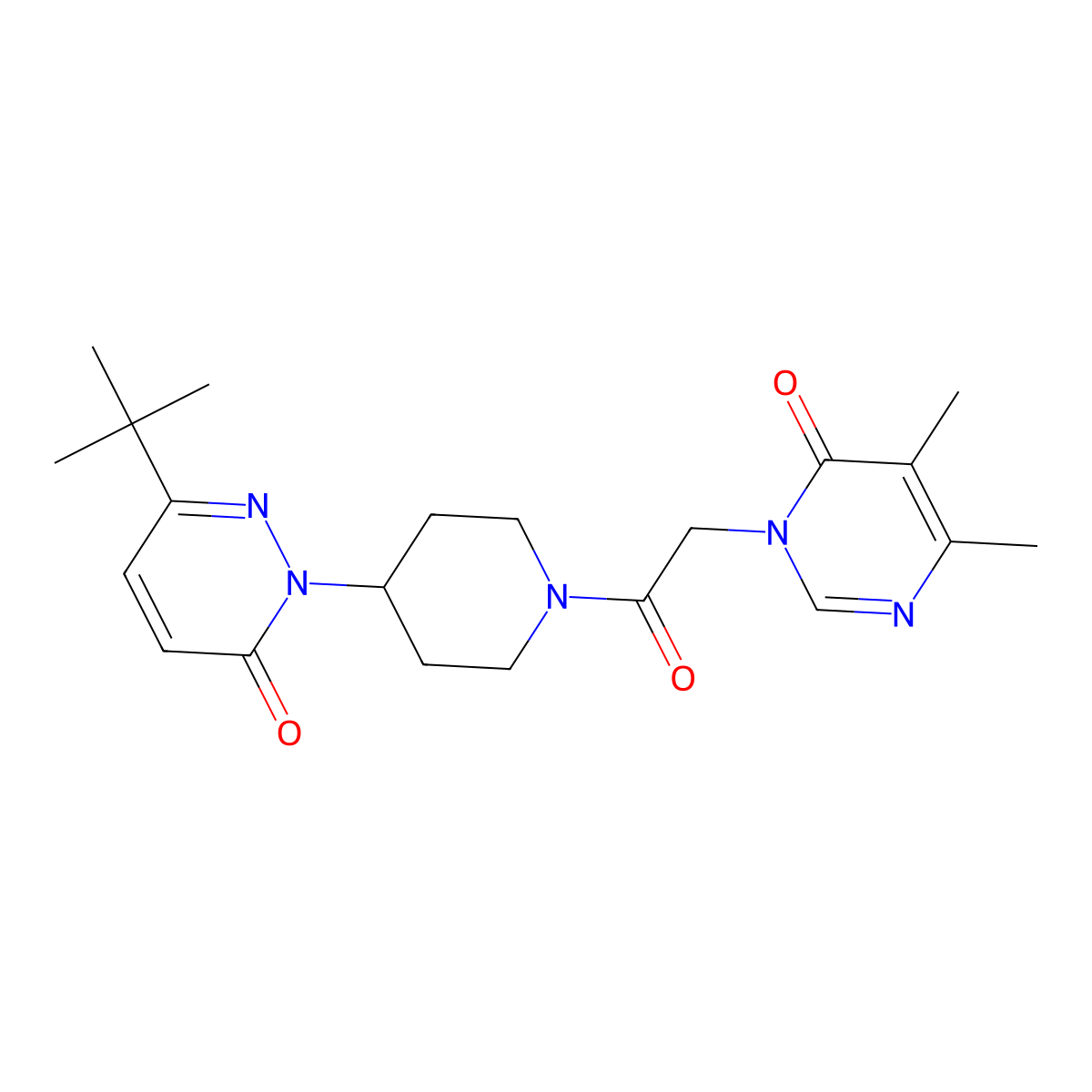 3-{2-[4-(3-Tert-butyl-6-oxo-1,6-dihydropyridazin-1-yl)piperidin-1-yl]-2-oxoethyl}-5,6-dimethyl-3,4-dihydropyrimidin-4-one molecular structure, CAS 2379986-00-0