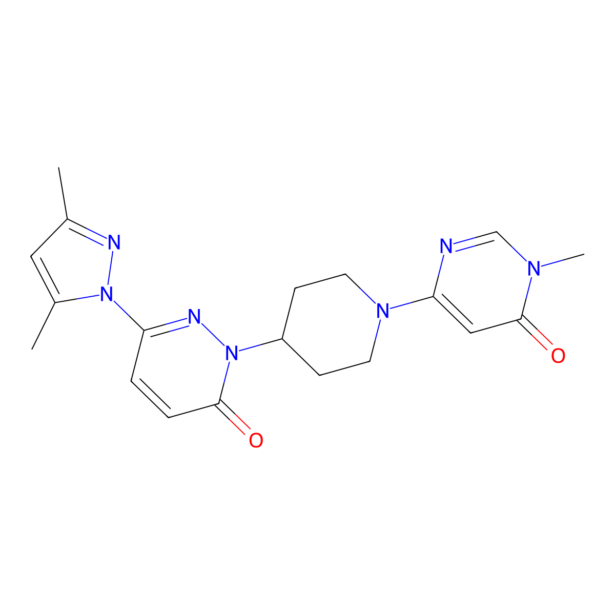 6-(3,5-dimethyl-1H-pyrazol-1-yl)-2-[1-(1-methyl-6-oxo-1,6-dihydropyrimidin-4-yl)piperidin-4-yl]-2,3-dihydropyridazin-3-one molecular structure, CAS 2379986-02-2