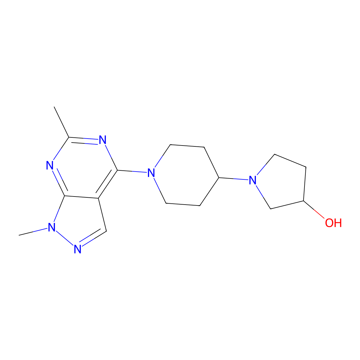 1-(1-{1,6-dimethyl-1H-pyrazolo[3,4-d]pyrimidin-4-yl}piperidin-4-yl)pyrrolidin-3-ol molecular structure, CAS 2379986-03-3