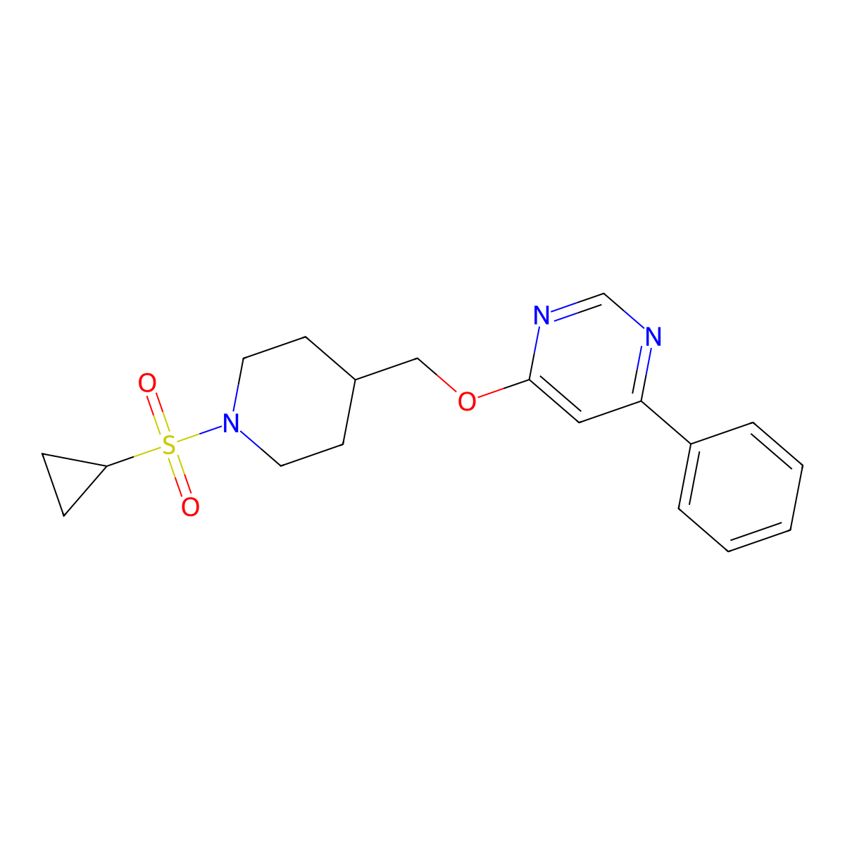 4-{[1-(Cyclopropanesulfonyl)piperidin-4-yl]methoxy}-6-phenylpyrimidine molecular structure, CAS 2379986-04-4